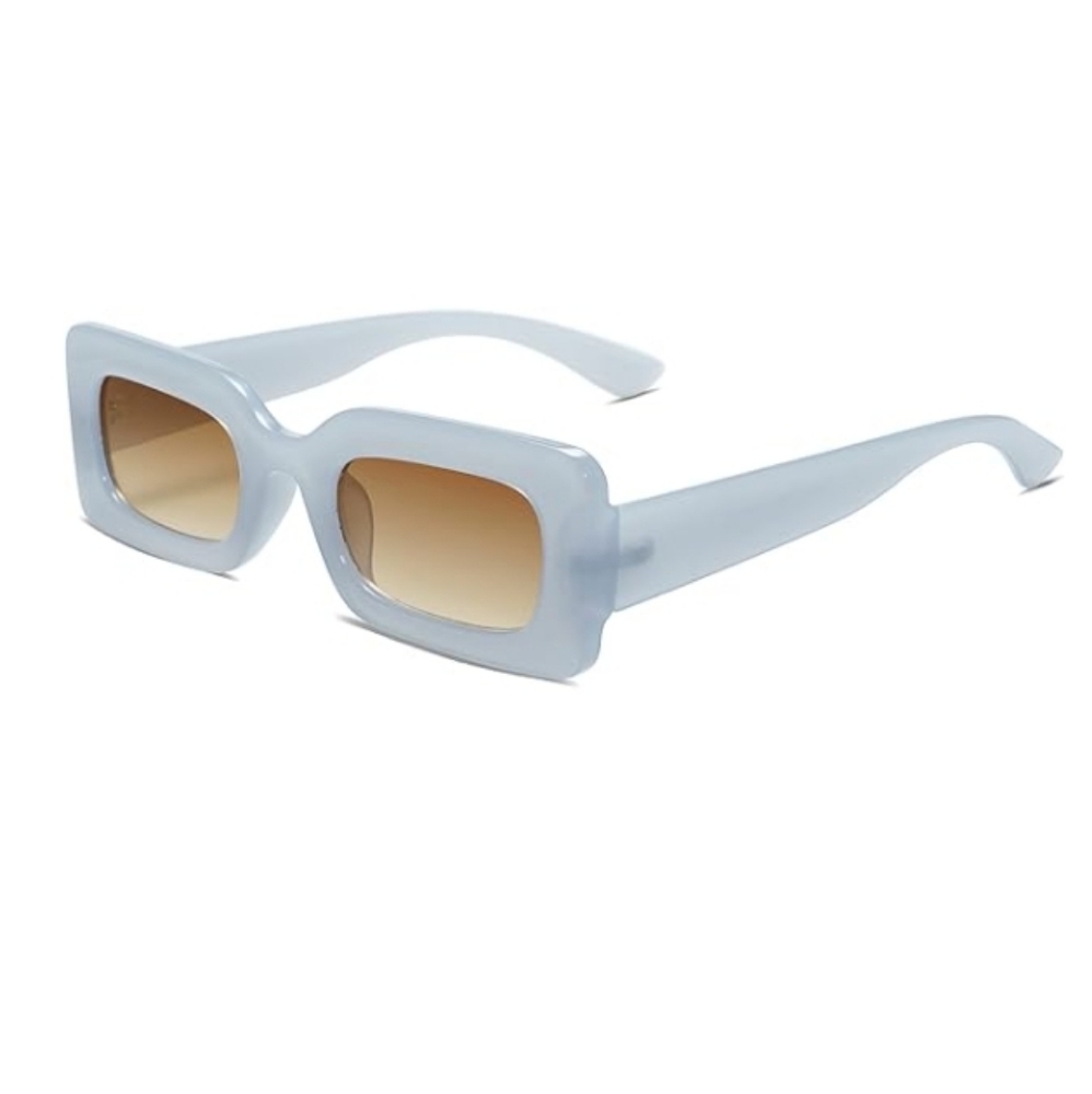 90s Nude Rectangle Trendy Chunky Sunglasses Blue